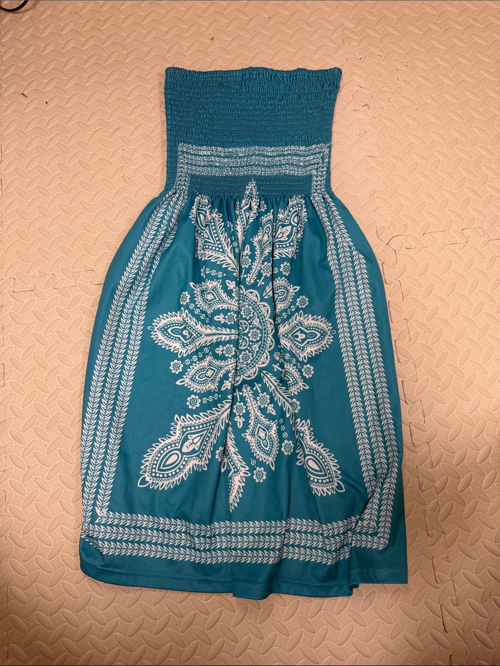 Strapless Teal Paisley Print Sundress